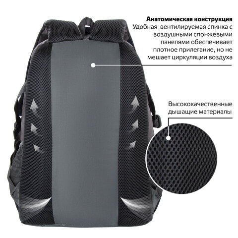 Рюкзак BRAUBERG «MainStream 1», 35 л, размер 45×32х19 см, ткань, серо-синий