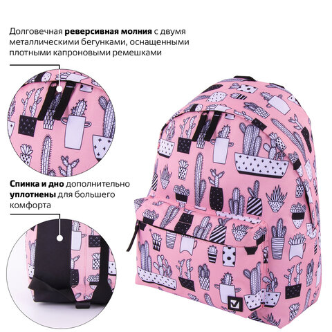 Рюкзак BRAUBERG, универсальный, сити-формат, «Кактусы», 20 литров, 41×32х14 см