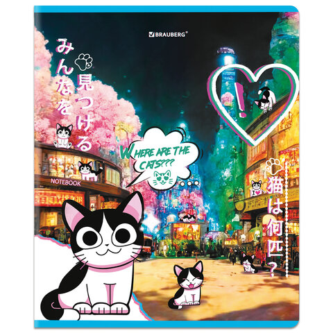 Тетради ДЭК А5 48 л. КОМПЛЕКТ 5 шт. BRAUBERGклеткаматовая ламинациялак«Аниме Кот»404671