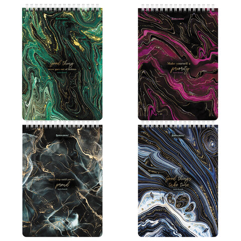 Блокнот А5 (146×206 мм), 80 л., гребень, картон, жесткая подложка, клетка, BRAUBERG, «Marble»