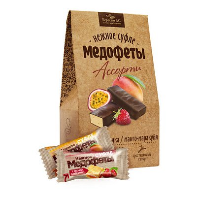 Конфеты-суфле «Медофеты» в глазури, ассорти: манго-маракуйя, лесная клубника, 150 г, БЕРЕСТОВ А. С. 