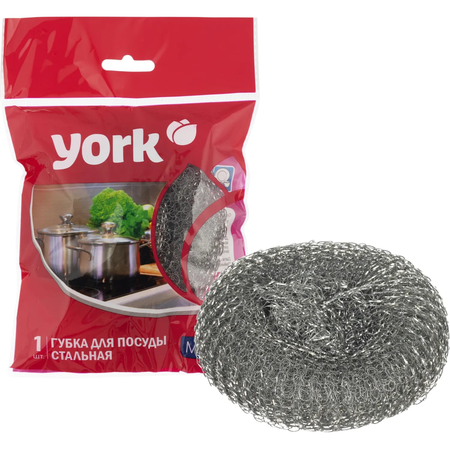 превью Губка-мочалка для уборки York Мега металлическая 11x11 см 45 г