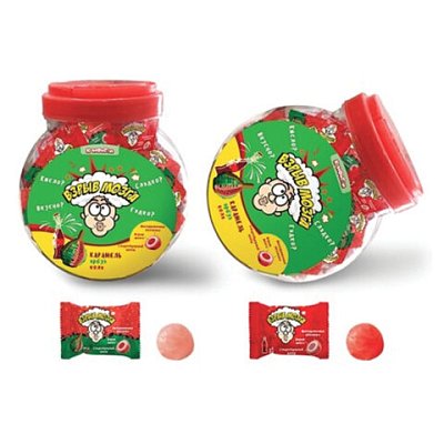 Карамель ВЗРЫВ МОЗГА ассорти 2 вкуса (кола, арбуз), 3 г, КОНФИТОЙ