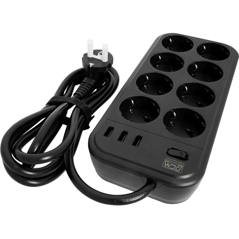 Сетевой фильтр Powercom SP-08 USB03AB 1.8 m (8 розеток) черный