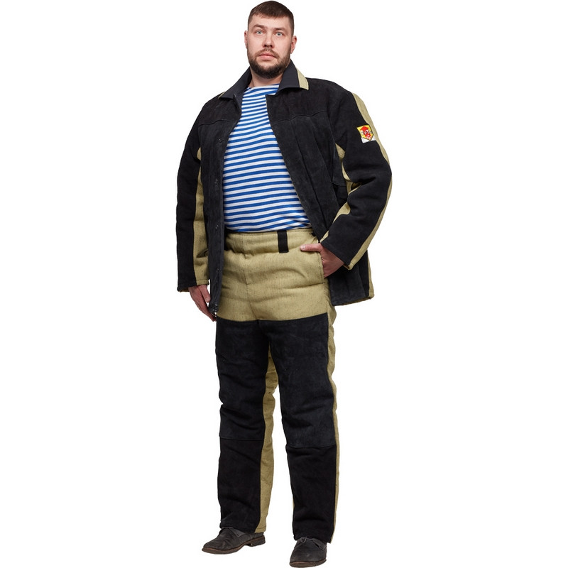 Костюм сварщика брезент-спилок утепленный хаки/черный (размер 60-62, рост 182-188)