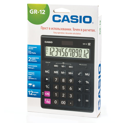Калькулятор Casio бухг. GR-12 12 разряд. DP черный