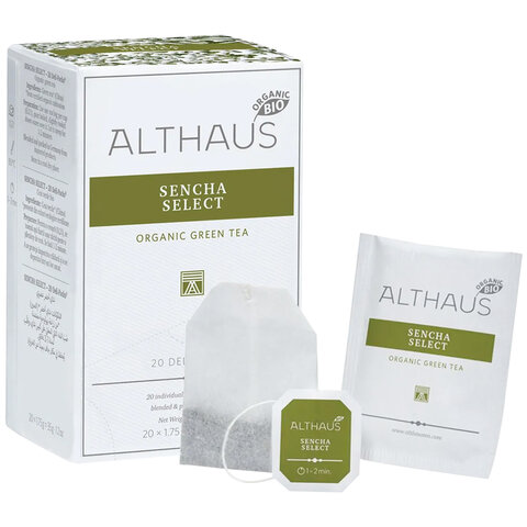 Чай ALTHAUS «Sencha Select» зеленый, 20 пакетиков в конвертах по 1.75 г, ГЕРМАНИЯ