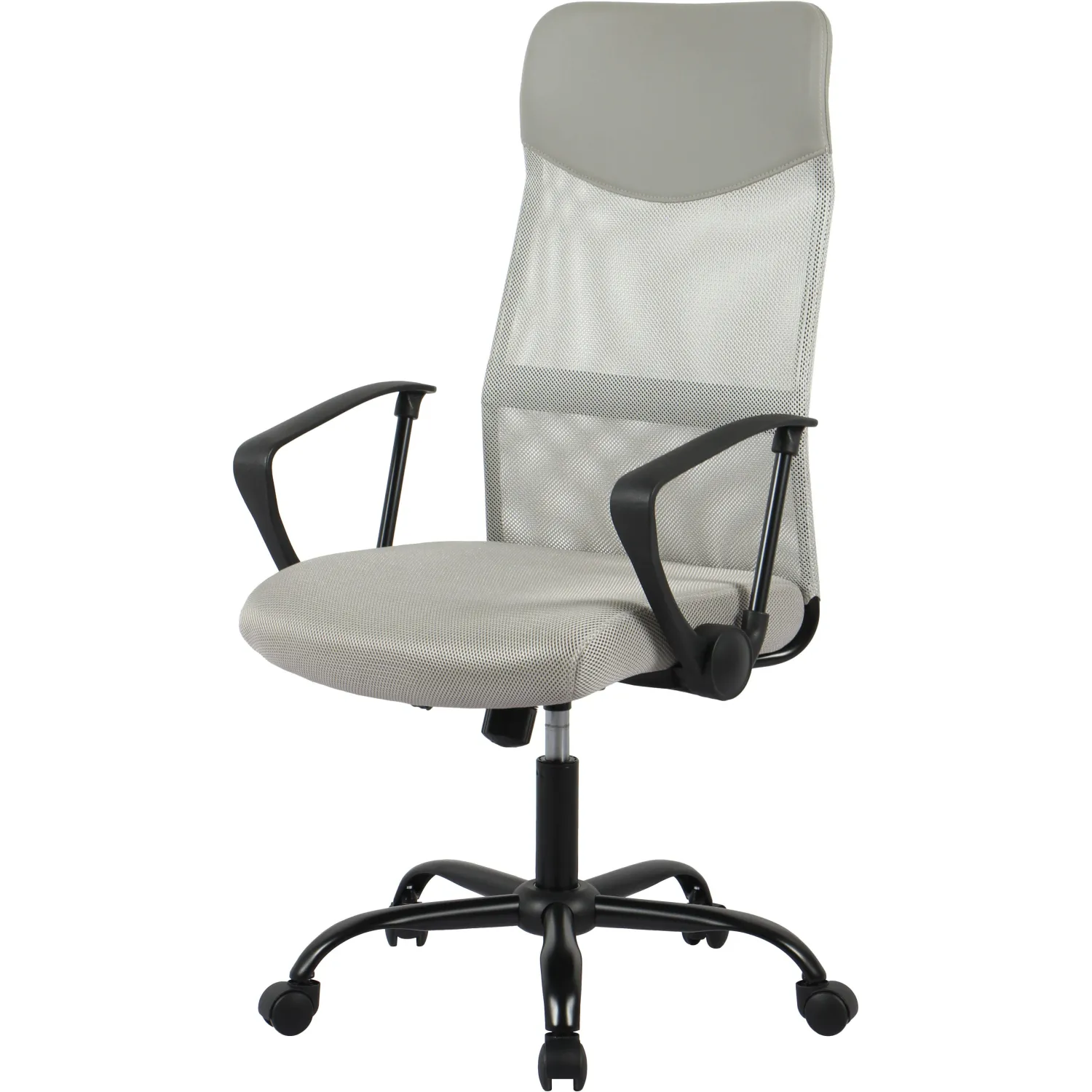 превью Кресло для руководителя Комус Мебель (Easy Chair) 588 серо-бежевое (сетка/ткань/экокожа, металл хромированный)