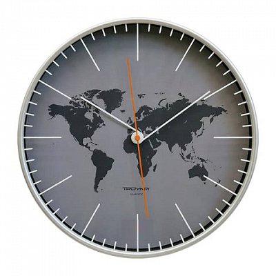 Часы настенные TROYKA 77777733, круг, серые, серебристая рамка, 30.5×30.5×5 см