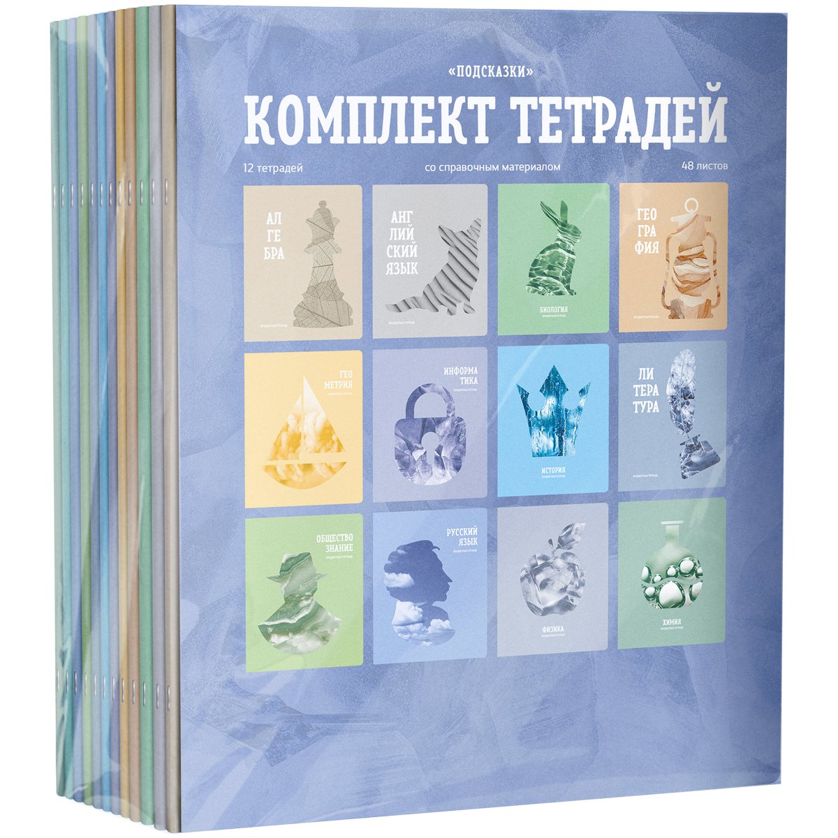 превью Комплект (12 шт. ) предметных тетрадей 48л. BG «Подсказки», матовая ламинация, микро sandy-touch лак