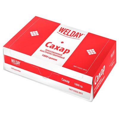 Сахар-рафинад WELDAY 1 кг (336 кусочковразмер 12×14х15 мм)картонная упаковка622405