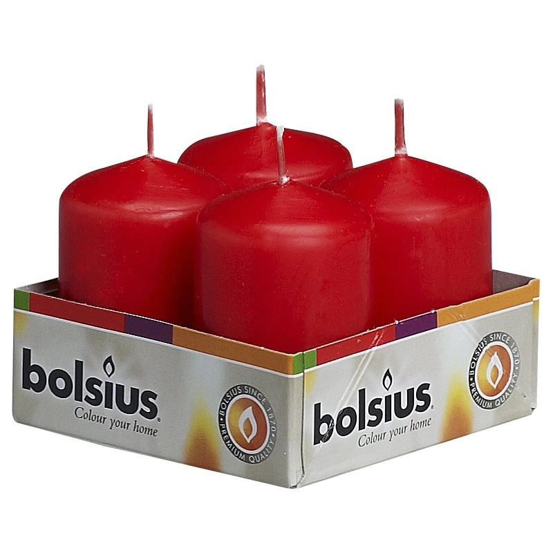 превью Набор свечей Bolsius Столбики красный (4 штуки в упаковке, 6×4×4 см)
