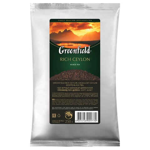 превью Чай GREENFIELD (Гринфилд) «Rich Ceylon», черный, листовой, 250 г, пакет