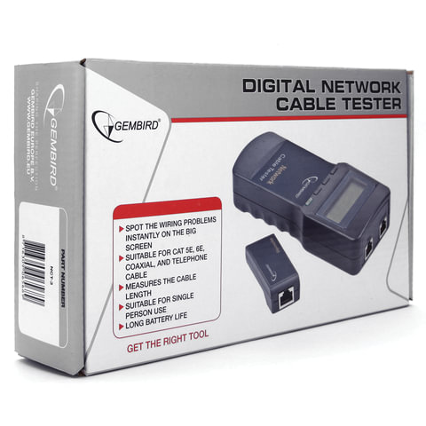Тестер цифровой CABLEXPERT NCT-3, для сетевого, коаксиального и телефонного кабелей, разъемы RG-45/58, RJ-12/11