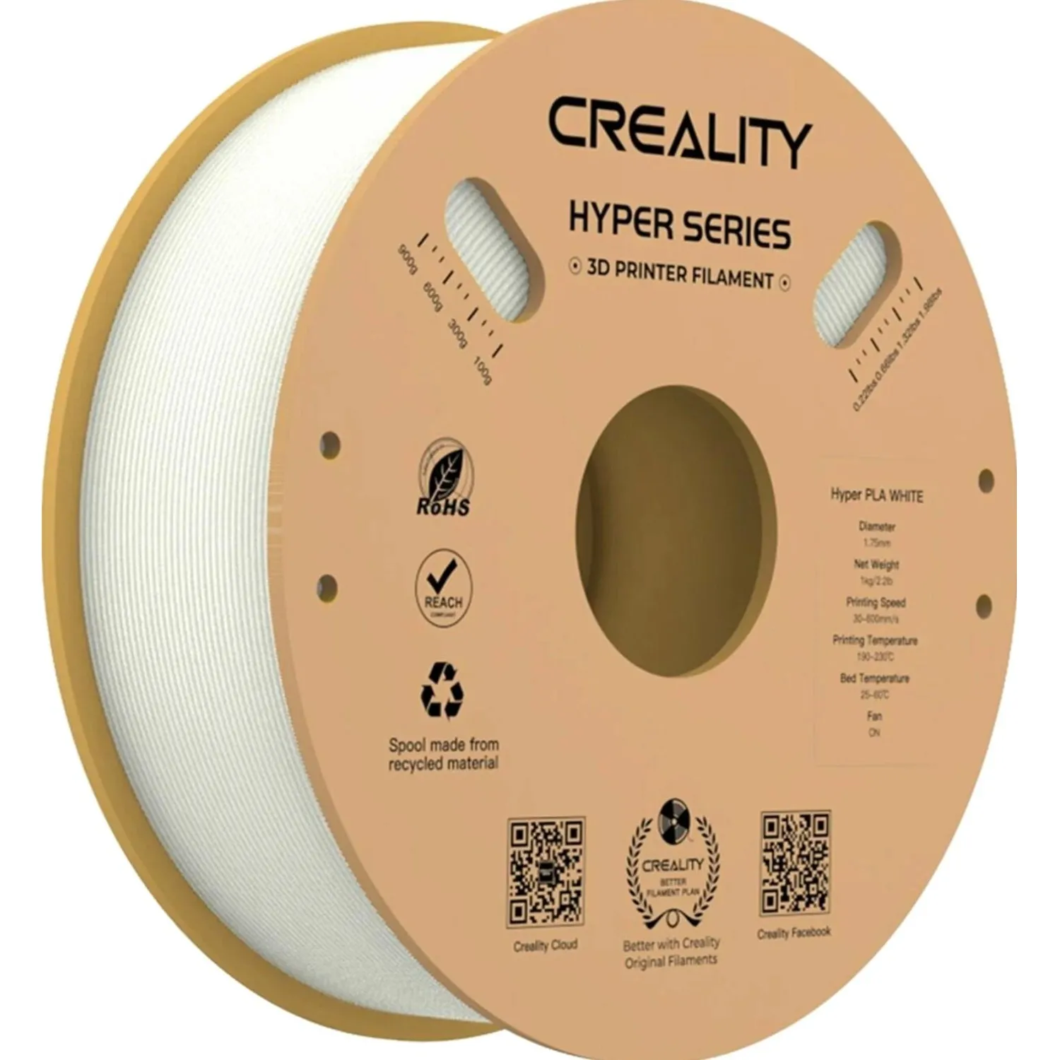 превью Пластик Hyper PLA- Creality 1.75 м м 1 кг, белая (3301010335)