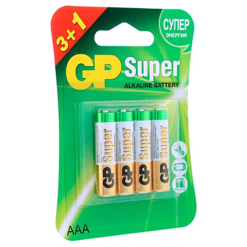 Батарейка GP Super AAA (LR03) 24A алкалиновая, BC4 (промо 3+1)