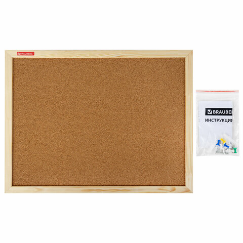 Доска пробковая для объявлений 45×60 см, деревянная рамка, BRAUBERG Wood