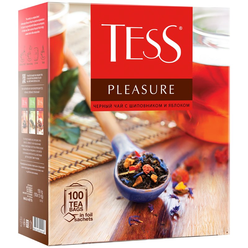 Чай TESS «Pleasure», черный с шиповником и яблоком, 100 пакетиков по 1.5 г