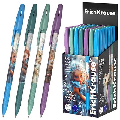 Ручка шариковая ERICH KRAUSE R-301 Stick «Magic Pet», СИНЯЯ, корпус ассорти, линия 0.35 мм