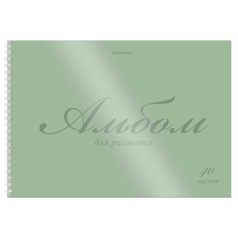 Альбом для рисования, пластиковая обложка, А4, 40 л., гребень, BRAUBERG, 210×297 мм, ОДНОТОННЫЕ (4 вида)
