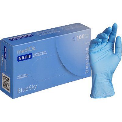 Перчатки mediOk нитрил., голубой Blue Sky 4г., (S) 50пар/уп