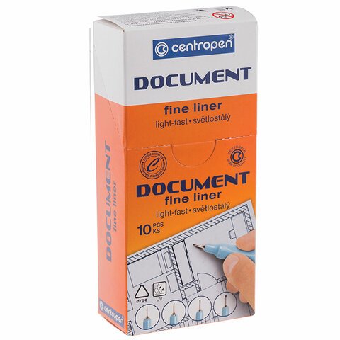 Ручка капиллярная CENTROPEN «Document», ЧЕРНАЯ, трехгранная, линия письма 0.7 мм