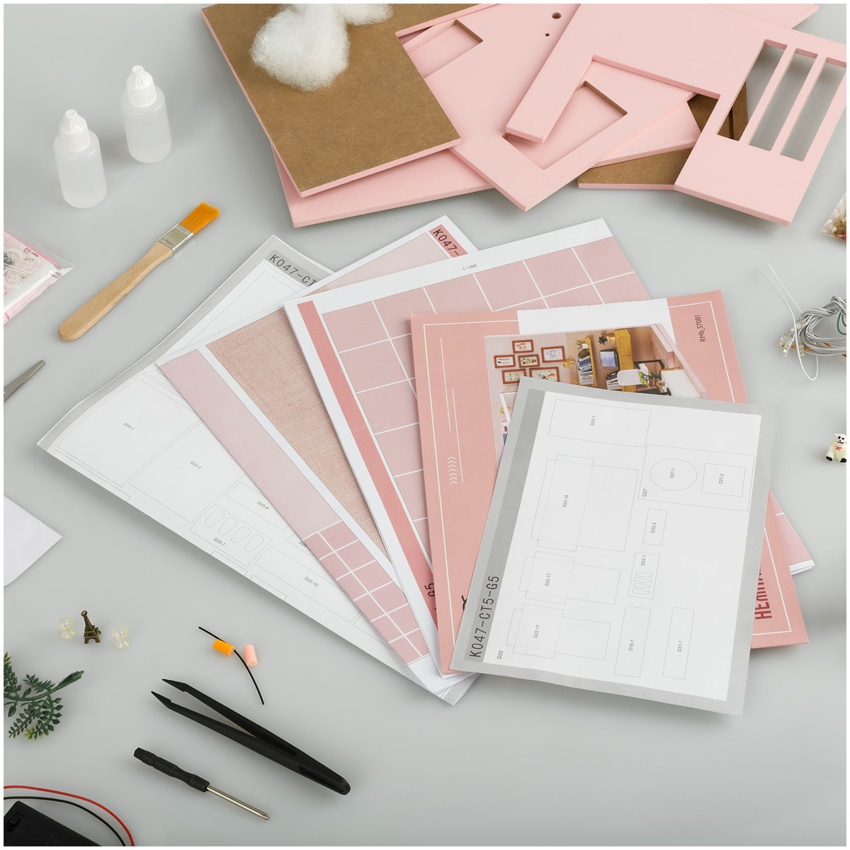 Сборная модель ТРИ СОВЫ, Румбокс «Нежная студия», инструменты, клей, светодиоды, картонная коробка