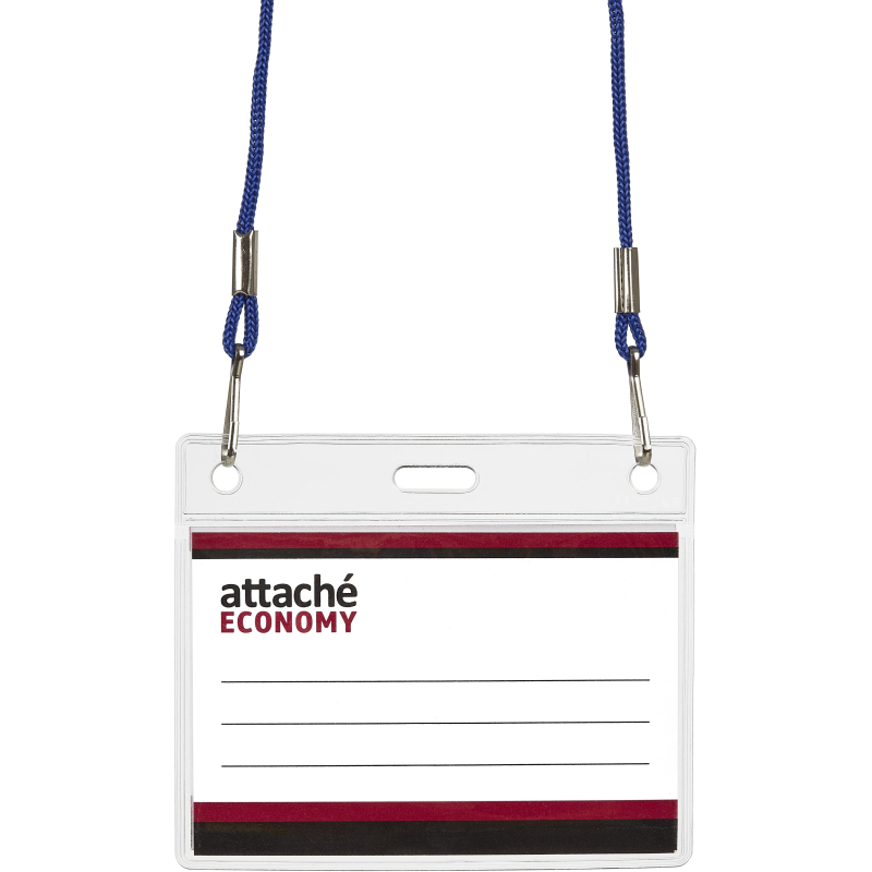 Бейдж Attache Economy 78×96 150мкм, шнур.2заж 45см син, вкладыш 60×90 5шт/уп