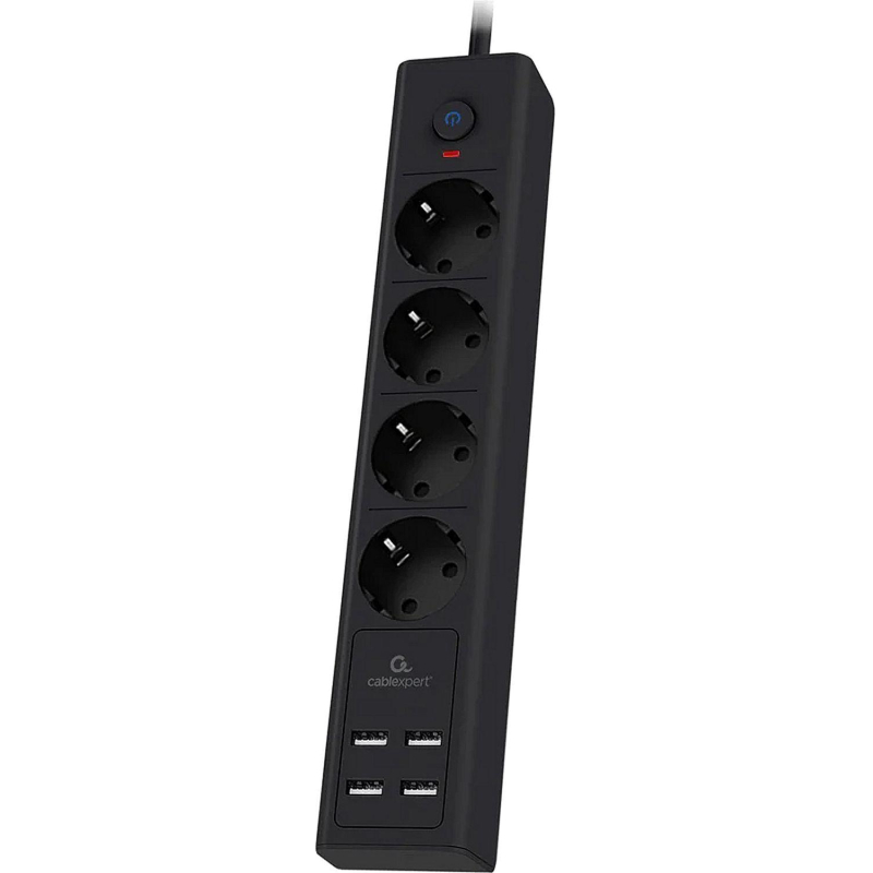 Сетевой фильтр Cablexpert Exnovo 4р/2м, 16А, 4хUSB, черный(EXN-4-U4-B-2)