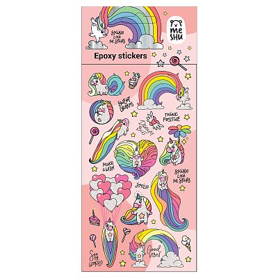 Наклейки гелевые MESHU «Rainbow unicorn», 10×23 см, пакет европодвес