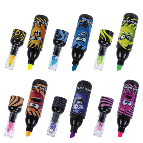 Набор текстовыделителей 6 НЕОНОВЫХ ЦВЕТОВ, кросс-серия МОНСТРИКИ, линия 1-5 мм, BRAUBERG