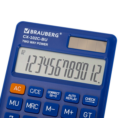 Калькулятор карманный BRAUBERG CX-102C-BU (76×126 мм)12 разрядовдвойное питаниеСИНИЙ272648