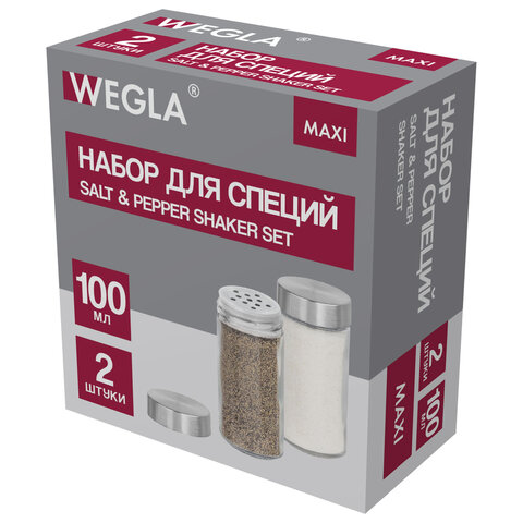 Набор для специй 2×100 мл, MAXI, солонка + перечница, стекло/сталь, круглые, WEGLA (ВЕГЛА)
