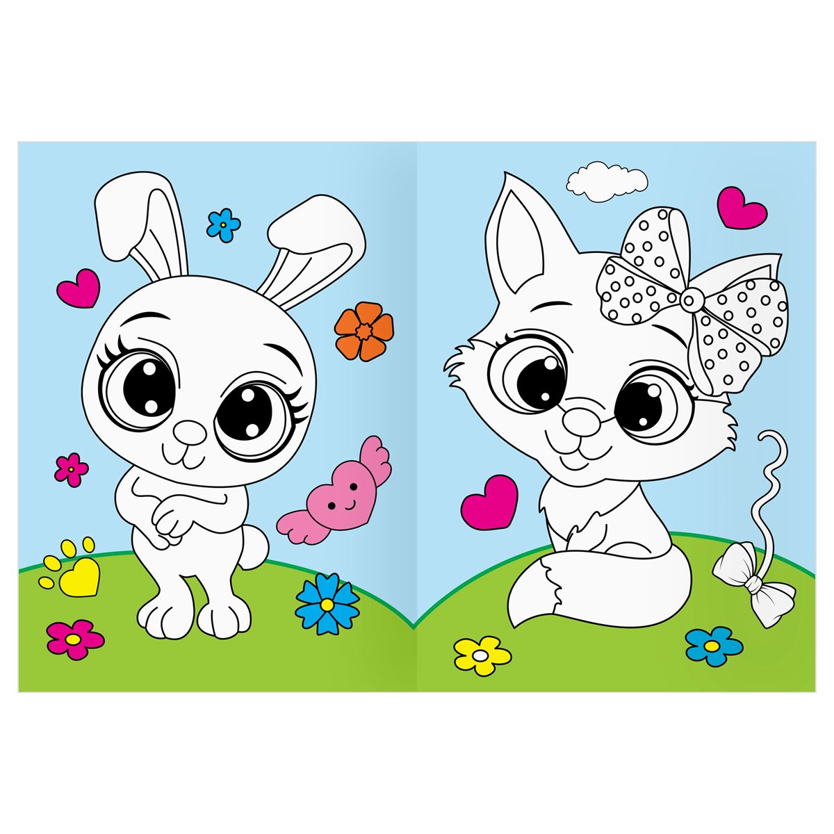Раскраска А4 ТРИ СОВЫ «Животные в стиле kawaii», 16стр., цветной фон
