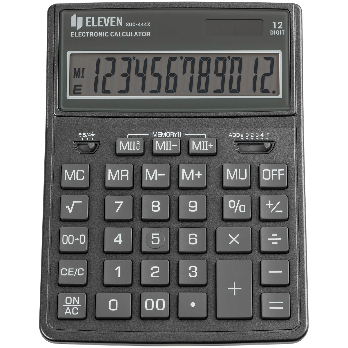 Калькулятор настольный Eleven SDC-444X-GR, 12 разрядов, двойное питание, 155×204×33мм, cерый