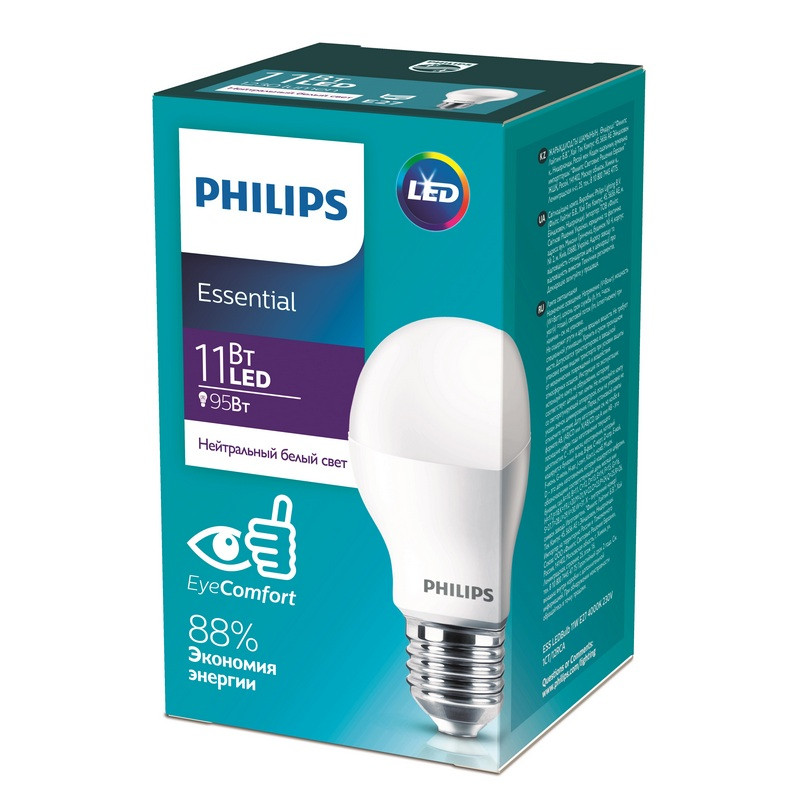 превью Лампа светодиодная Philips 11Вт E27 грушевидная 4000K нейтральный белый свет