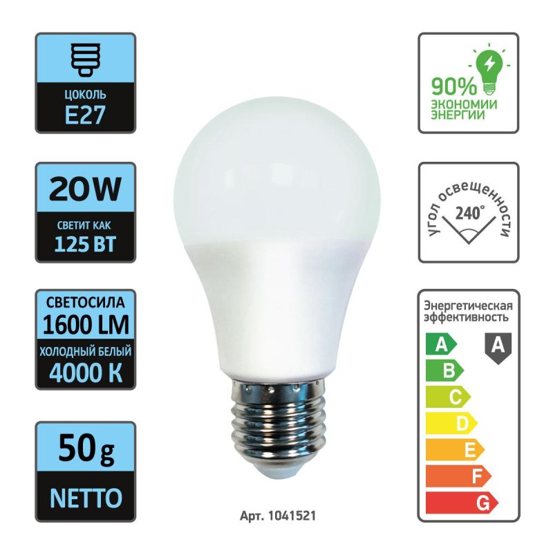 Лампа светодиодная Mega 20W E27 4000K нейт. свет колба