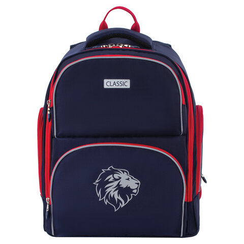 Рюкзак BRAUBERG CLASSIC, легкий каркас, премиум материал, «Lion», синий, 37×32×21 см, 228829