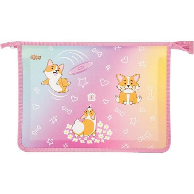 Папка для тетрадей №1School Corgi time, А4, молн., пласт., ПТ-813