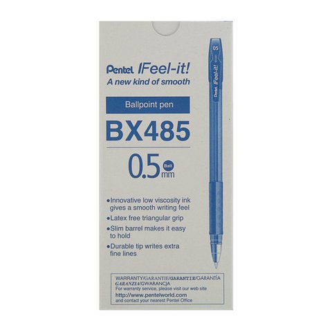 Ручка шариковая масляная с грипом PENTEL (Япония) «Feel it! », СИНЯЯ, трехгранная, узел письма 0.5 мм