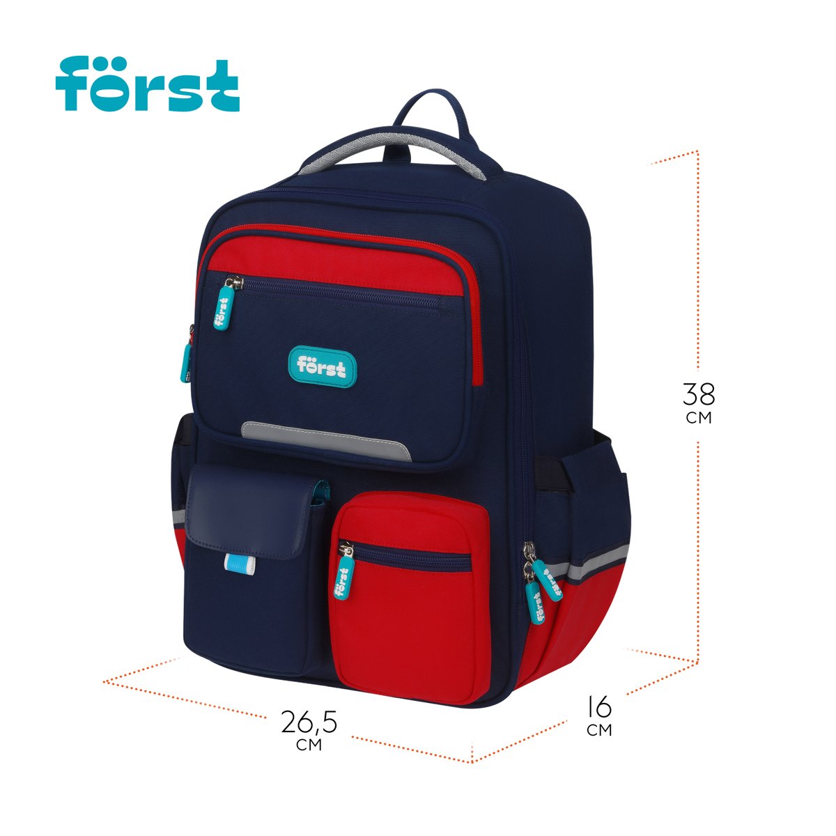 Ранец Först F-Style «Red» 38×26.5×16 см, 1 отделение, 6 карманов, анатомическая спинка