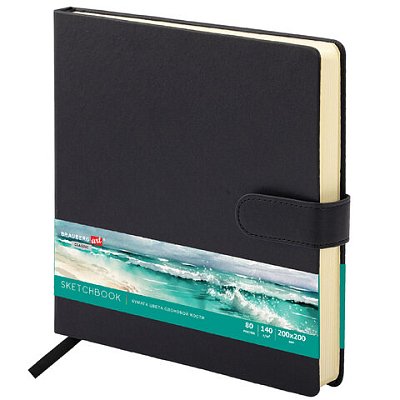 Скетчбук, слоновая кость 140 г/м2, 200×200 мм, 80 л., КОЖЗАМ, застежка, BRAUBERG ART CLASSIC, черный