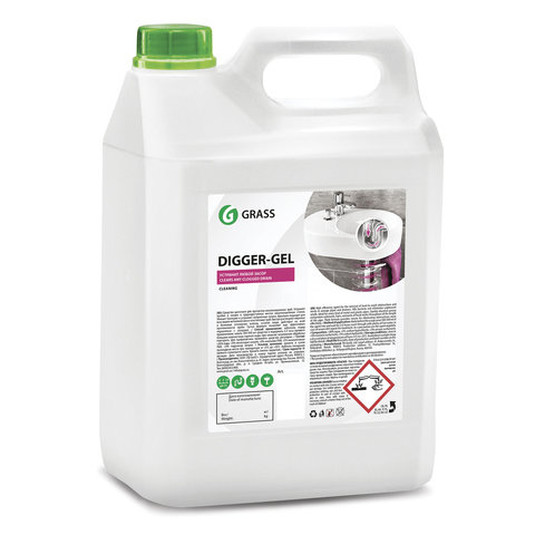 Средство для прочистки канализационных труб 5.3 кг GRASS DIGGER-GEL, гель, щелочное