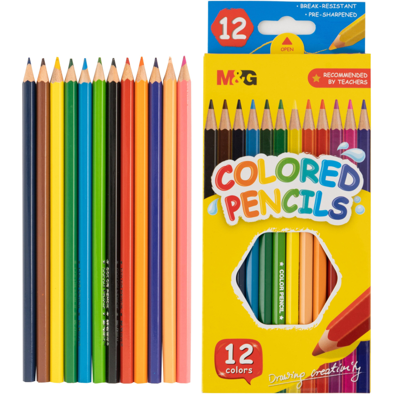 Карандаши цветные MG деревянные шестигранные, 12 цв в наборе