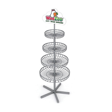 превью Стойка для игрушек напольная WOOZOO, 185×70 см, 4 вращающиеся корзины