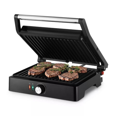 превью Электрогриль KITFORT KT-3662, 2000 Вт, фиксированные панели, регулировка температуры, серебро/черный