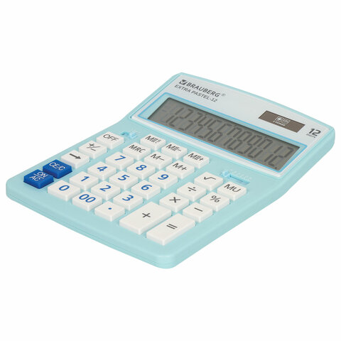 Калькулятор настольный BRAUBERG EXTRA PASTEL-12-LB (206×155 мм), 12 разрядов, двойное питание, ГОЛУБОЙ