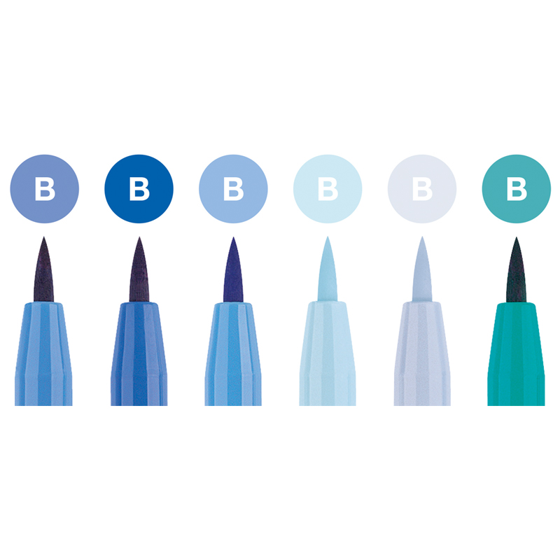 Набор капиллярных ручек Faber-Castell «Pitt Artist Pen Brush Blues» 6цв., 6шт., пластик. уп., европодвес