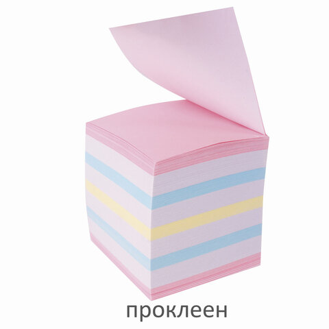 Блок для записей STAFF проклеенный, куб 9×9×9 см, цветной, чередование с белым