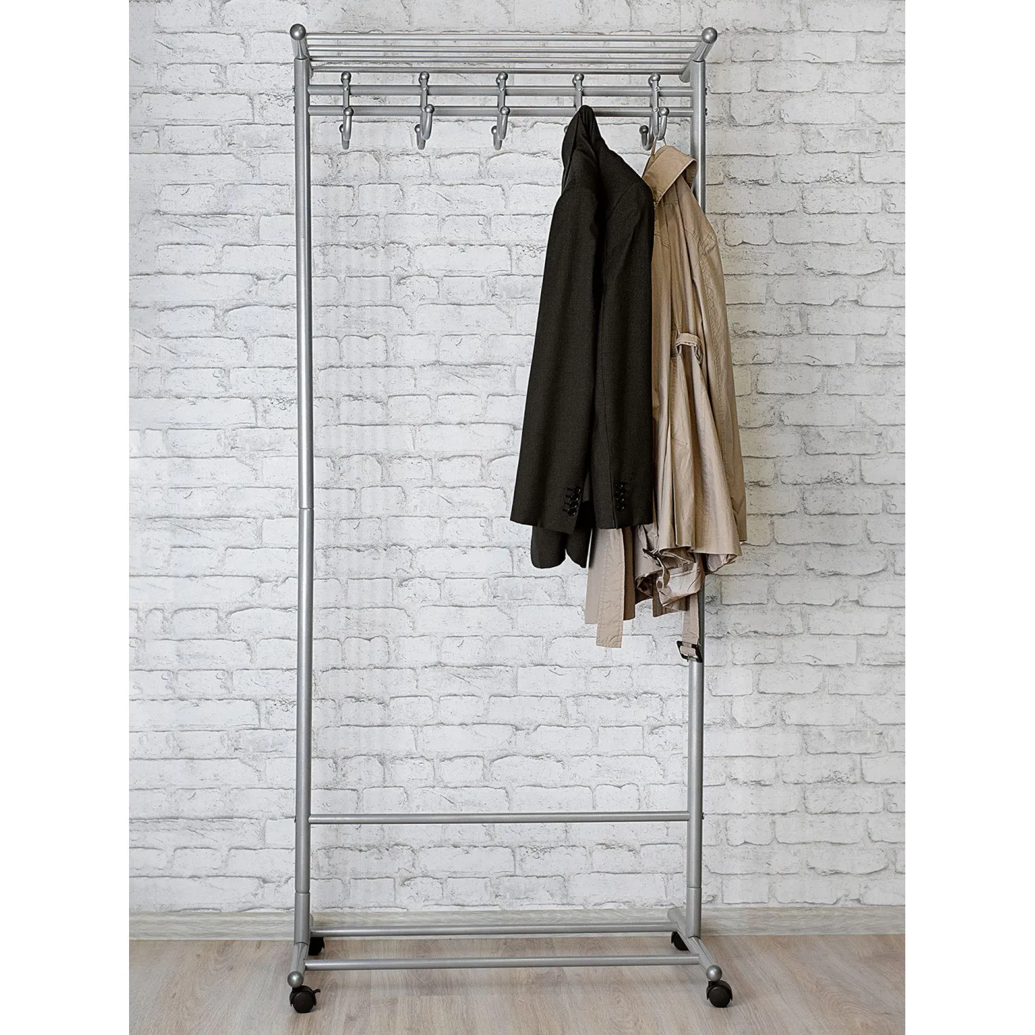 Вешалка МЕ_напольная М 9 с крючками (8209), колеса, металлик